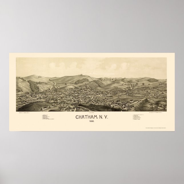 Póster Chatham, Mapa Panorámico de Nueva York - 1886 (Frente)
