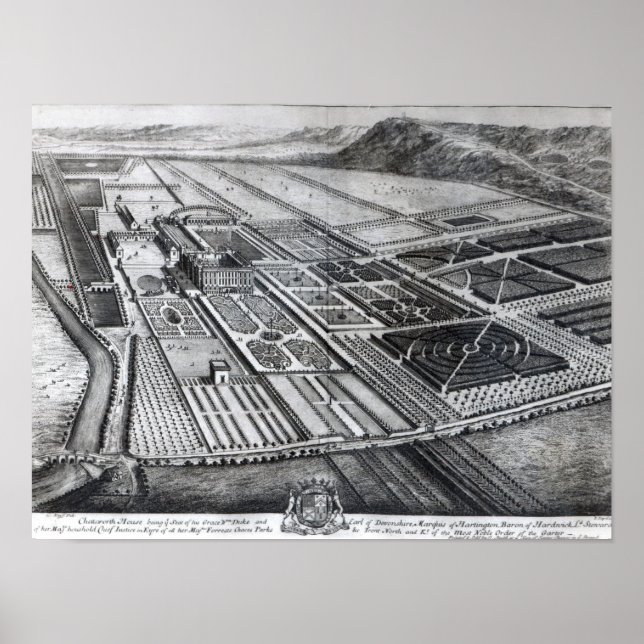 Póster Chatsworth House, engraved by Johannes Kip (Frente)
