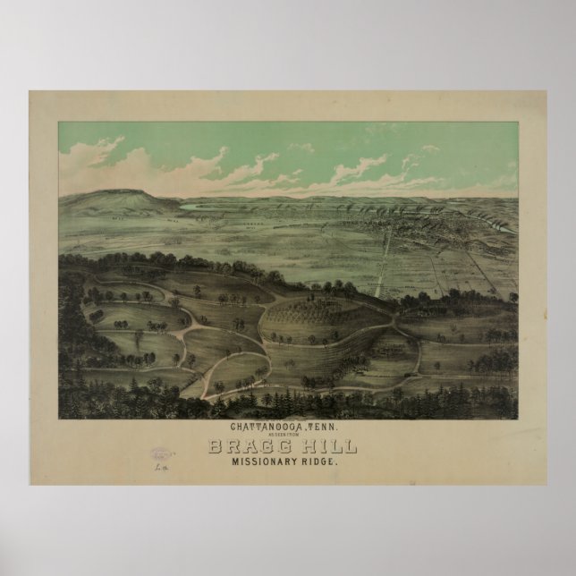 Póster Chattanooga, Tenn. visto desde Bragg Hill (1886) (Frente)