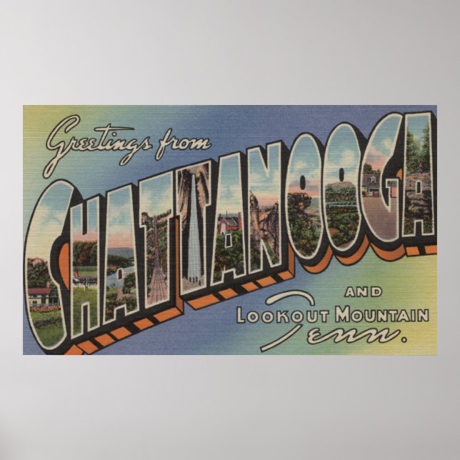 Póster Chattanooga, Tennessee - Escenas de letras grandes (Frente)