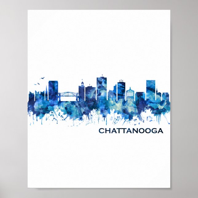 Póster Chattanooga Tennessee Skyline Blue (Frente)