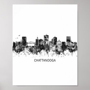 Póster Chattanooga Tennessee Skyline BW