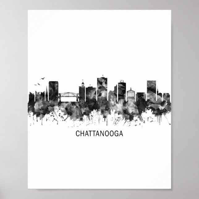 Póster Chattanooga Tennessee Skyline BW (Frente)