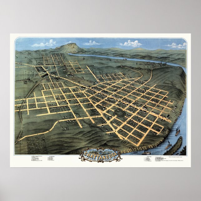 Póster Chattanooga, TN Panoramic Map - 1871 (Frente)
