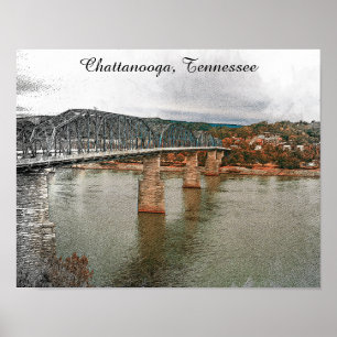 Póster Chattanooga Vintage, Puente de la Tumba de Tenness