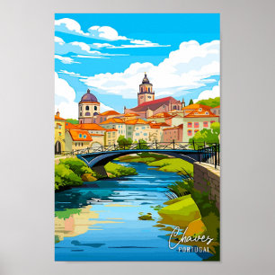 Póster Chaves Portugal Art Vintage Travel Ilustracion