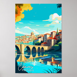Póster Chaves Portugal ilustracion de viaje vintage