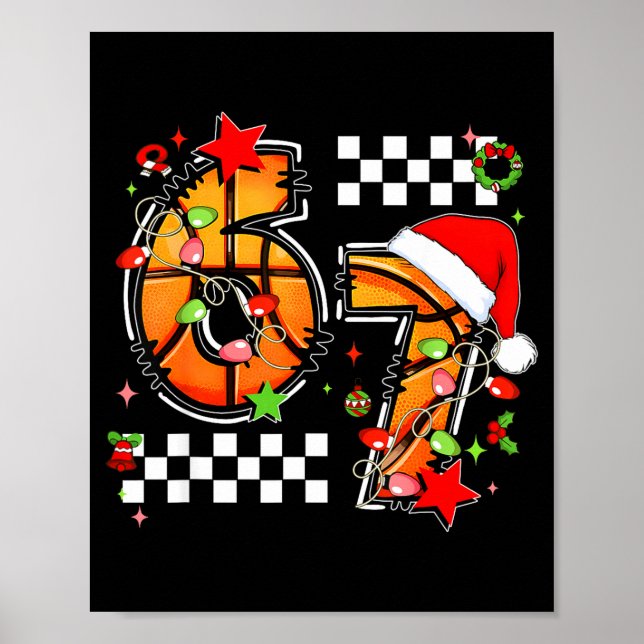 Póster Checkered 67 Basketball Santa Hat Christmas Six Se (Frente)