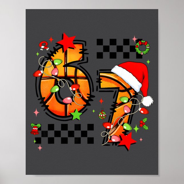 Póster Checkered 67 Basketball Santa Hat Christmas Six Se (Frente)