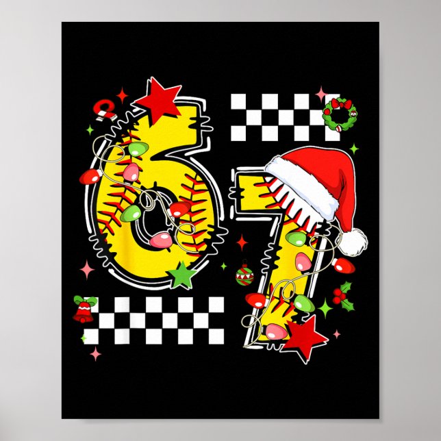 Póster Checkered 67 Softball Santa Hat Christmas Six Seve (Frente)