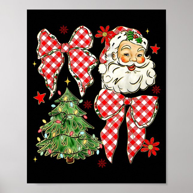 Póster Checkered Coquette Bow Santa Claus Christmas Holid (Frente)