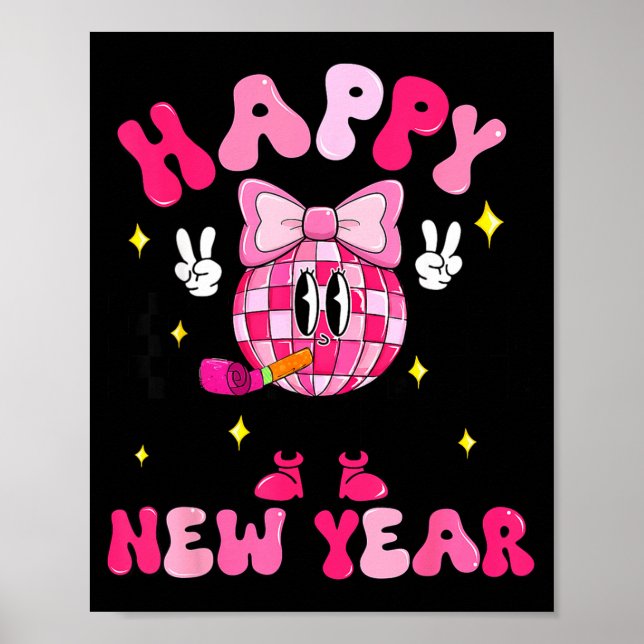 Póster Checkered Happy New Year 2026 Disco Ball New Year  (Frente)