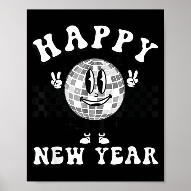 Póster Checkered Happy New Year 2026 Disco Ball New Year  (Frente)