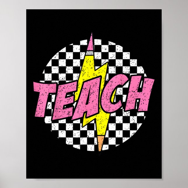 Póster Checkered Teach Pencil Lightning Bolt Back To Scho (Frente)