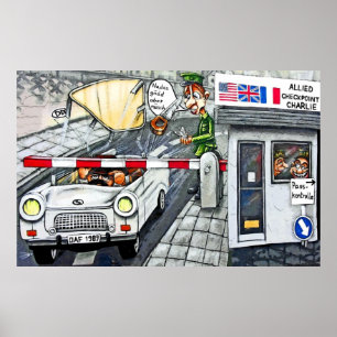 Póster Checkpoint Charlie, Berlín, dibujo animado