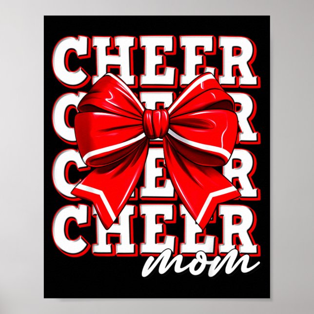 Póster Cheer Mom Cheerleader Bow Biggest Fan Red Team  (Frente)