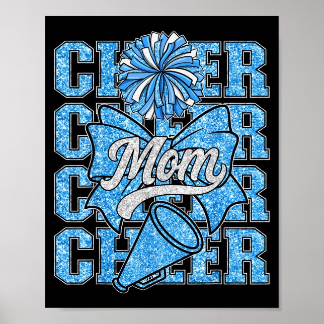 Póster Cheer Mom Mama Bow Srt Cheerleading Squad Blue Che (Frente)