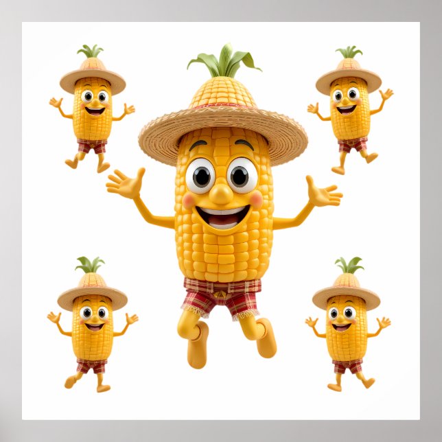 Póster  Cheerful Corn Characters Celebrating Life (Frente)