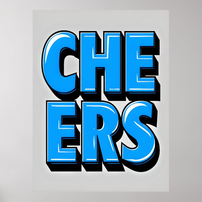 Póster CHEERS Poster negrita de texto azul - Estilo pop r (Frente)