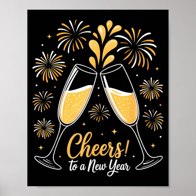 Póster Cheers To A New Year Eve Party Countdown Happy New (Frente)