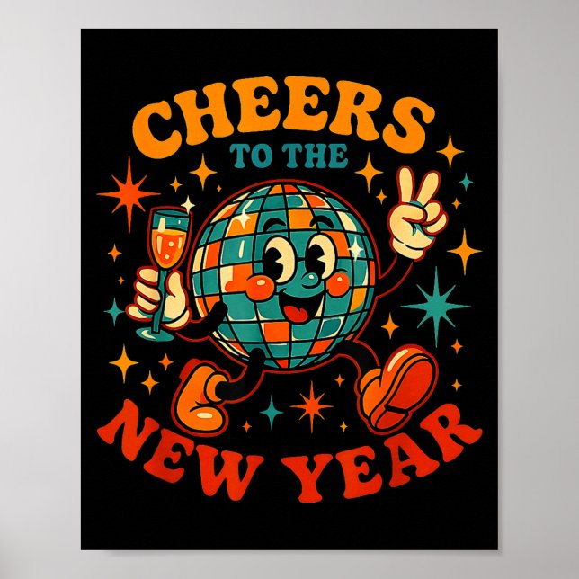 Póster Cheers To The New Year 2026 Retro Party Gift  (Frente)