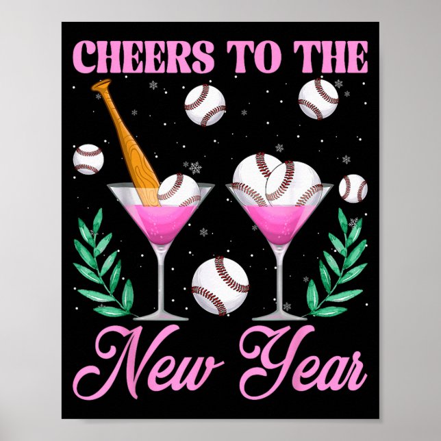 Póster Cheers To The New Year Champagne Gl &amp; Baseball (Frente)