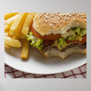 Póster Cheeseburger, picaduras, con patatas fritas
