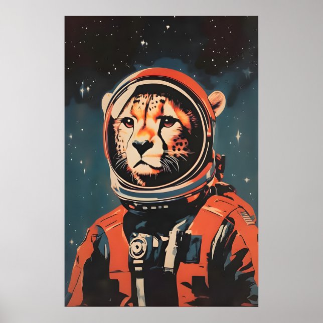 Póster Cheetah Astronaut Poster, Cheetah Retro Print (Frente)
