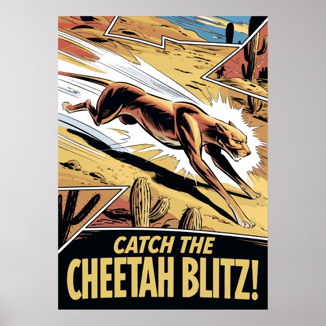 Póster Cheetah Blitz Estilo Cómico Speed Chase (Frente)