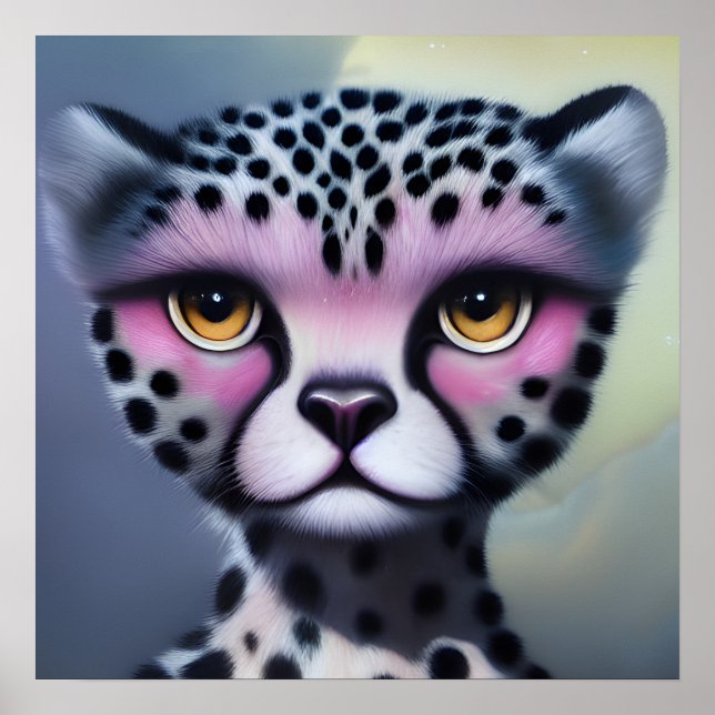 Póster Cheetah rosado pop surrealista (Frente)