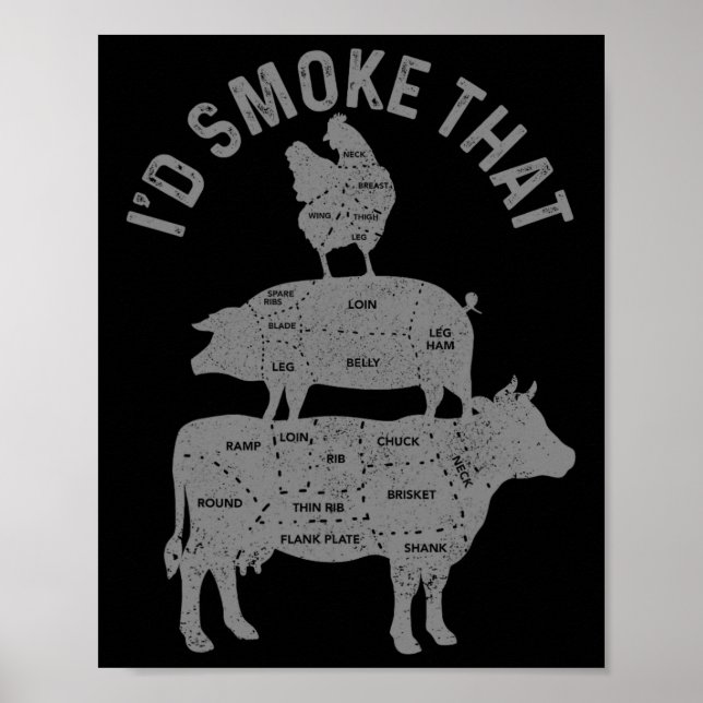 Póster Chef Butcher Bbq I'd Smoke That Pork Beef Funny Fa (Frente)
