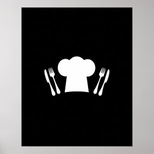 Póster Chef Gorra Knife y Fork Kitchen o Restaurant