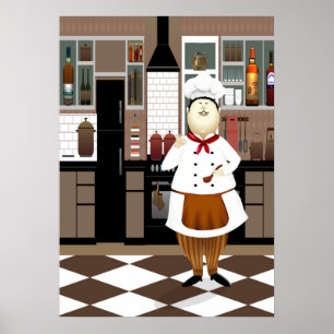Póster Chef gracioso con gran Gorra en cocina