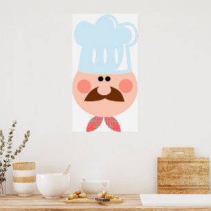 Póster Chef italiano con bigote y sombrero