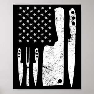 Póster Chef Knife Patriótico Pascua Bandera Estadounidens