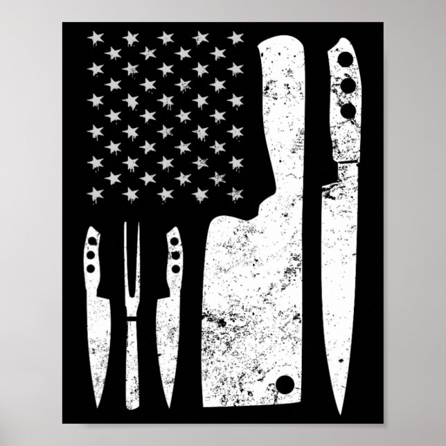 Póster Chef Knife Patriótico Pascua Bandera Estadounidens (Frente)