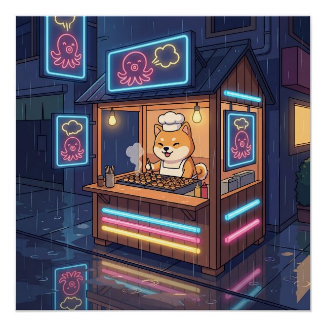 Póster Chef Shiba's Neon Takoyaki Stand (Anverso)