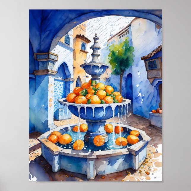 Póster Chefchaouen Marruecos Naranja Fuente acuática (Frente)
