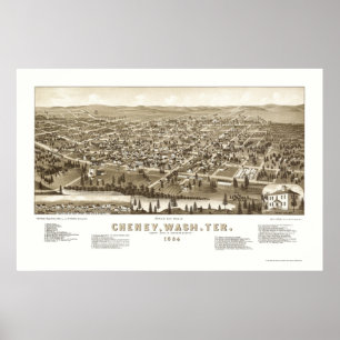 Póster Cheney, WA Panoramic Map - 1884