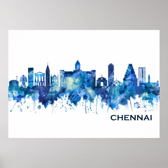 Póster Chennai Tamil Nadu Skyline Blue (Frente)