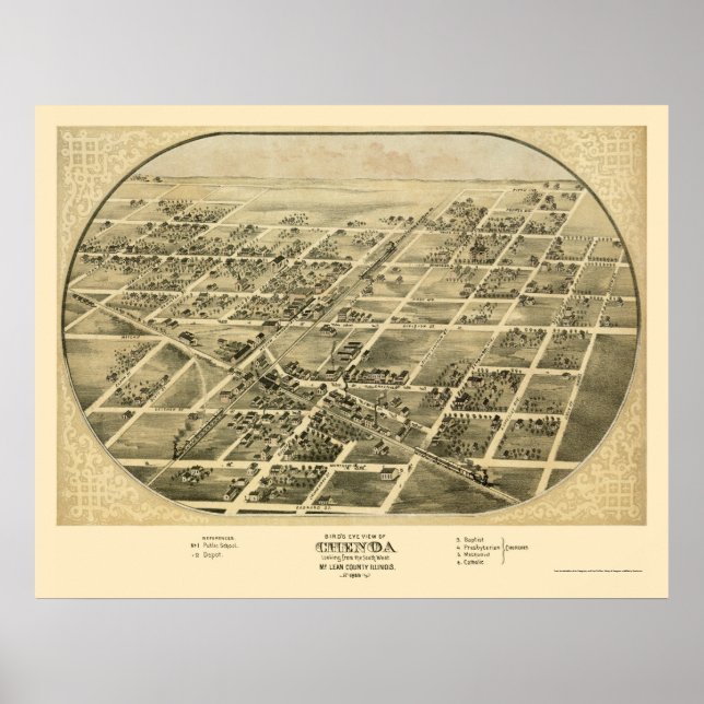 Póster Chenoa, Mapa Panorámico IL - 1869 (Frente)