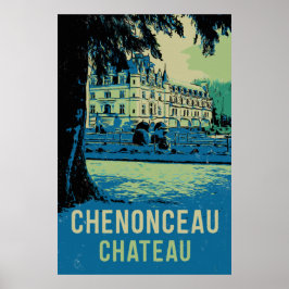 Póster Chenonceau chateau ilustracion original Francia