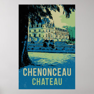 Póster Chenonceau chateau ilustracion original Francia