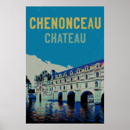 Póster Chenonceau chateau ilustracion original Francia