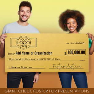 Póster Cheque en blanco gigante para estacas, premios, ca