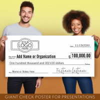 Cheque en blanco gigante para estacas, premios, ca