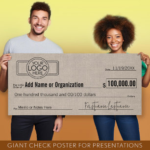 Póster Cheque en blanco gigante para estacas, premios, ca