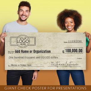 Póster Cheque en blanco gigante para estacas, premios, ca