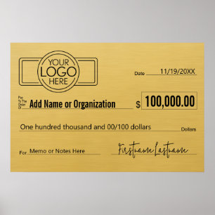 Póster Cheque en blanco gigante para sorteos, premios y c