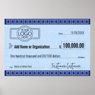 Póster Cheque en blanco para apuestas y premios AZUL ART 